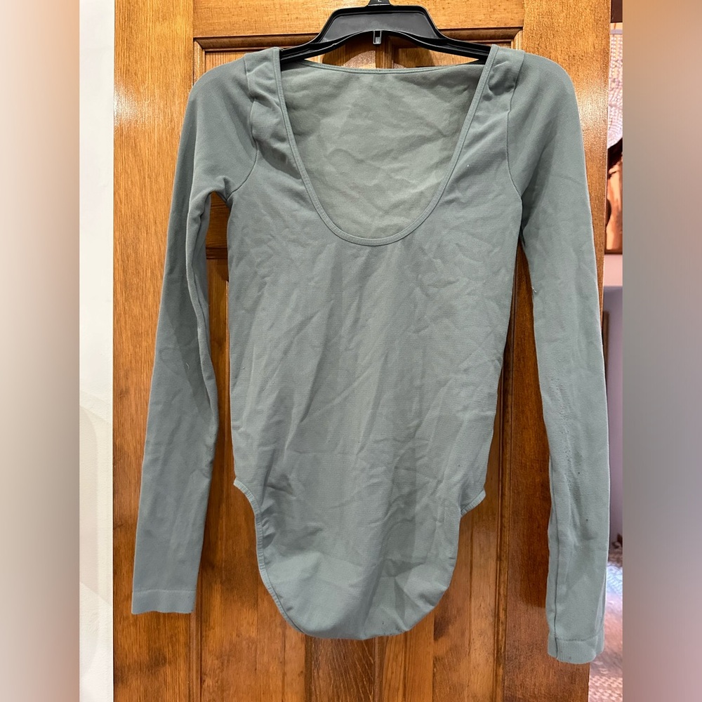 Free People Dusty Green Scoop Neck Bodysuit